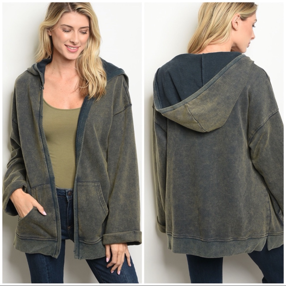 LAST 2! BELLA NAVY washed hoodie jacket/ Sweater - Hoodie